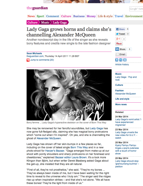 Lady Gaga PR Press Release for BORN THIS WAY on April 13th 2011 (exactly timed to Susan Elsa´s Birthday) ONE YEAR LATER!
